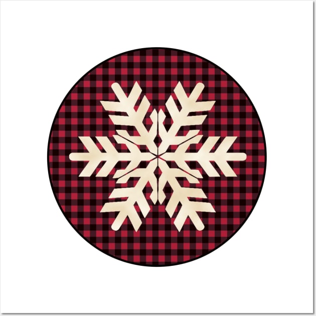 Snowflake silhouette over a black and red tile pattern Wall Art by AtelierRillian